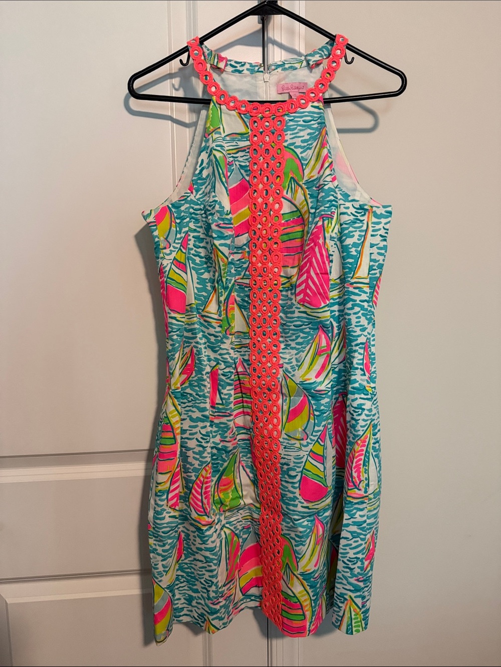 Lilly Pulitzer Turquoise, Hot Pink & Lime Sailboat Halter Dress